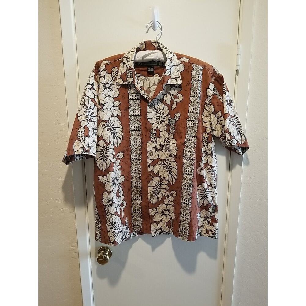 Quicksilver Shirt‎ Men's Large Brown Button Up Short Sleeve Hawaiian Island Vtg - Picture 2 of 9